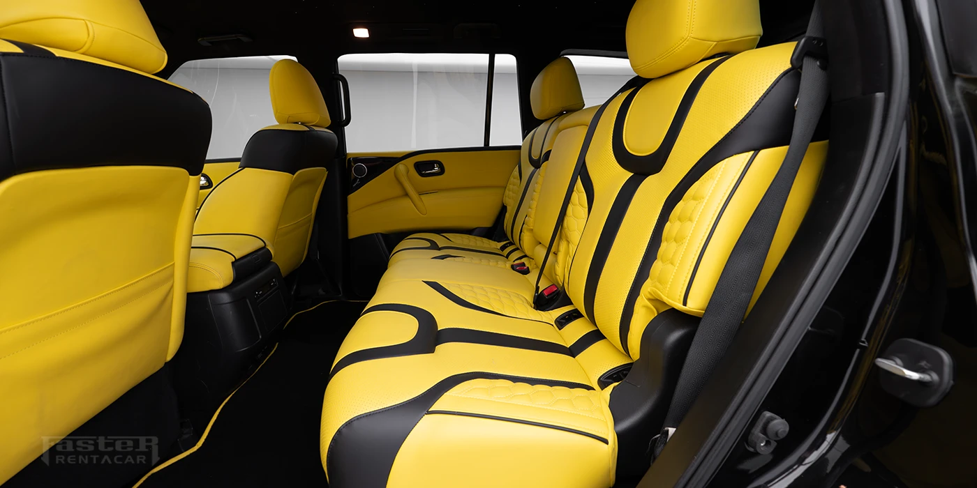 Infiniti QX80 Yellow and Black Modified Interior Back Seats